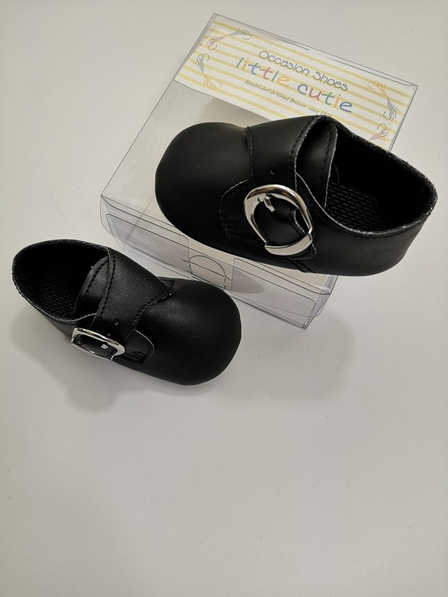 Boxed Black Pram Shoes with Buckle