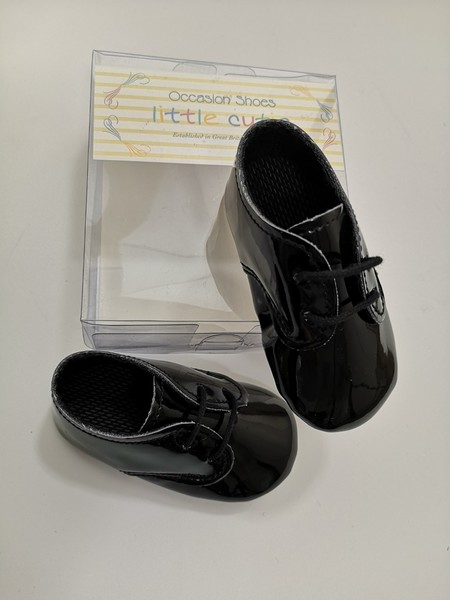 Boxed Black Pram Shoes with Laces 