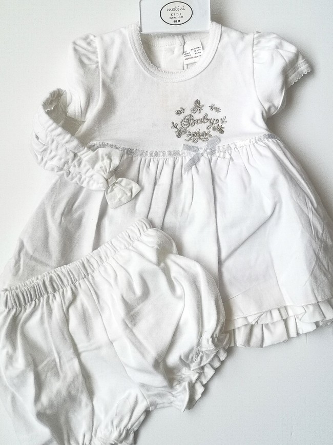 baby white cotton dress set & hairband- 41 01