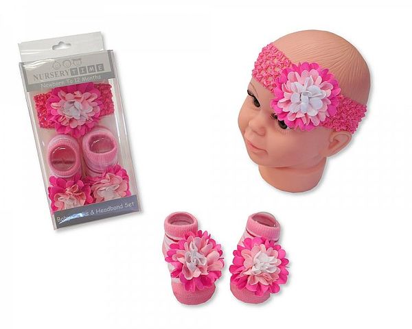 Socks & Headband Set -Pink Big Flower 0772