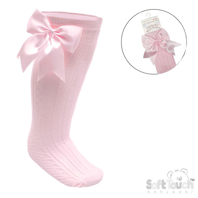 Pink Knee-High Socks with Satin Bow 350-P