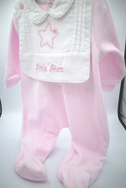 Star Velour Sleepsuit in Pink 8984