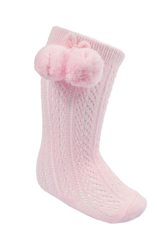  Pelerine Knee High Socks with Pom Pom -Pink