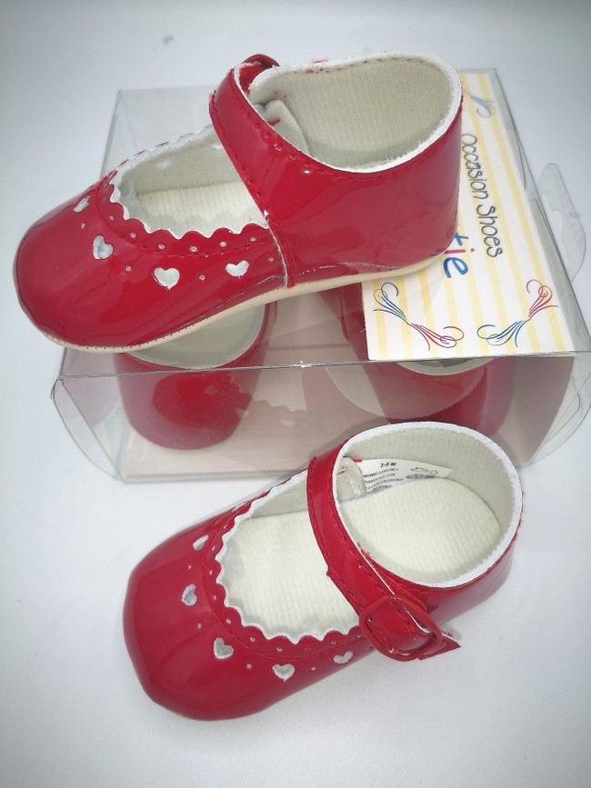 Boxed Red Pram Shoes with Heart Design