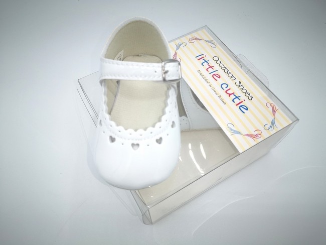 Boxed White Pram Shoes with Heart Design