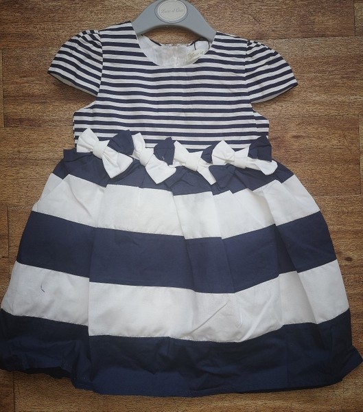 Navy Striped Dress-Bows 37204 