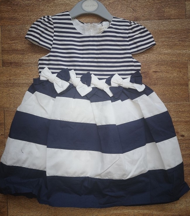 Navy Striped Dress-Bows 37204 