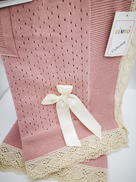  Crochet lace and ribbon shawl Rose Pink