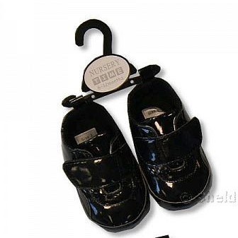 Black Patent look Pram Shoes - Velcro 412