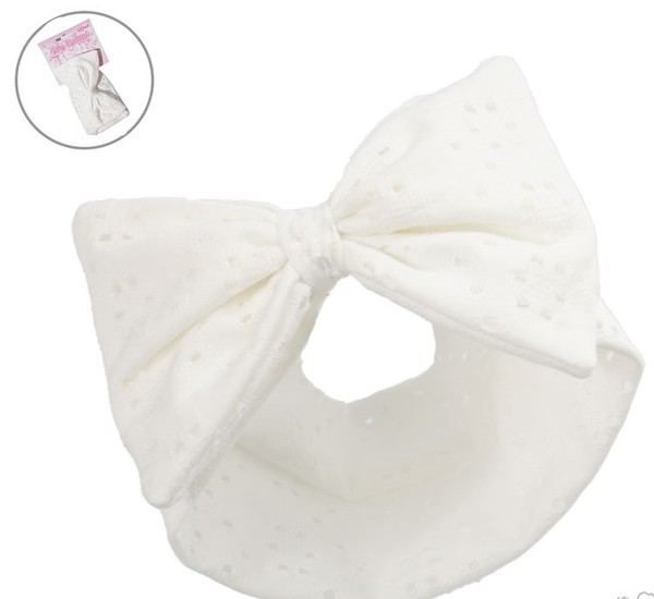  Headbands Broderie Anglaise with Large Bow - White HB102