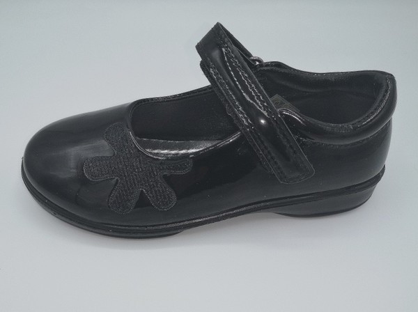 Black Velcro Strap Shoes with Embroidery detail "Daisy"