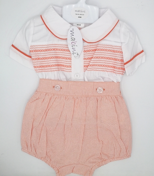 Smocked Pants Set in Orange & White Stripes 3331 