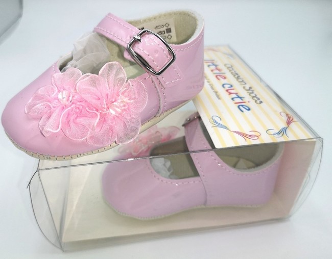 Boxed Pink Pram Shoes with Flower
