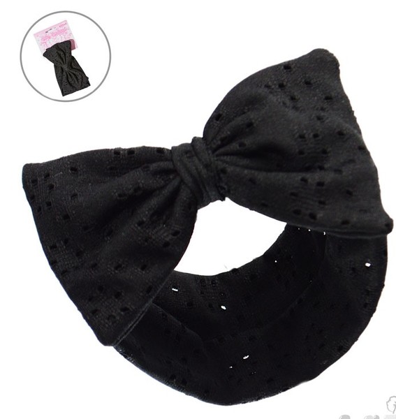 Headbands Broderie Anglaise with Large Bow - Black HB102