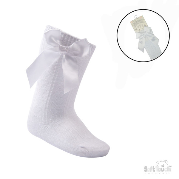 White Knee-High Socks w Satin Bow 141