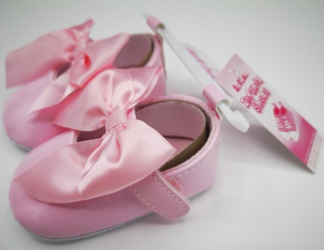 Satin Bow Pram Shoes B2228 Pink