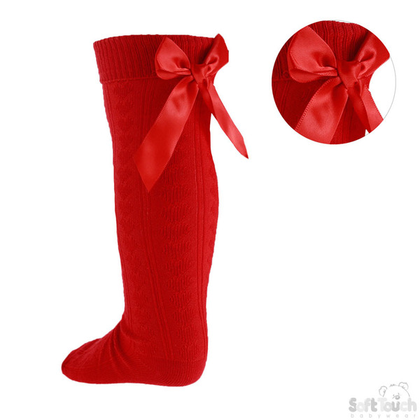 Girls Satin Bow Knee High Socks -Red
2-6yrs