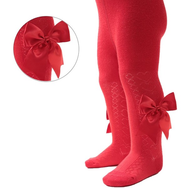 Red Tights - Heart Design with Satin Bow T122R