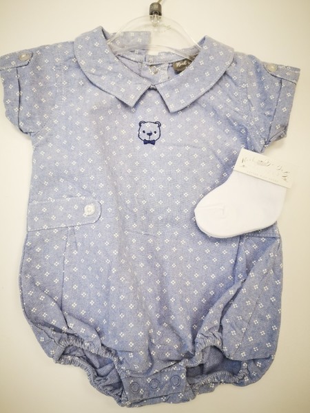 Sky Blue Romper with Teddy Embroidery 18288