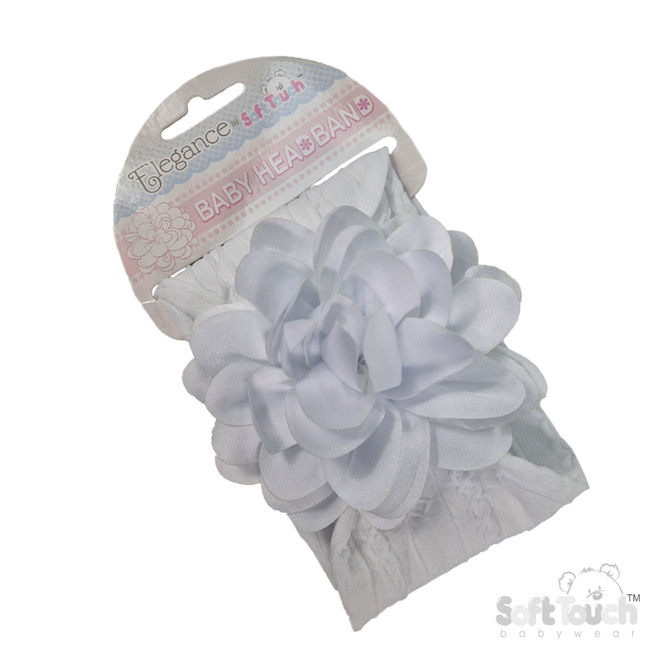 White Cable Headband / large Flower HB122