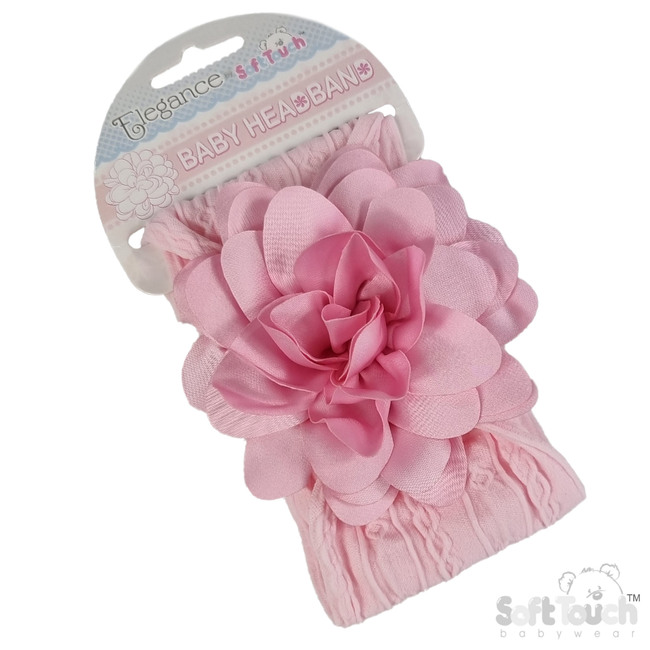 Pink Cable Headband/ large Flower HB122