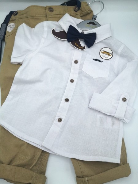 Cream Trouser with bow tie & braces 7161B