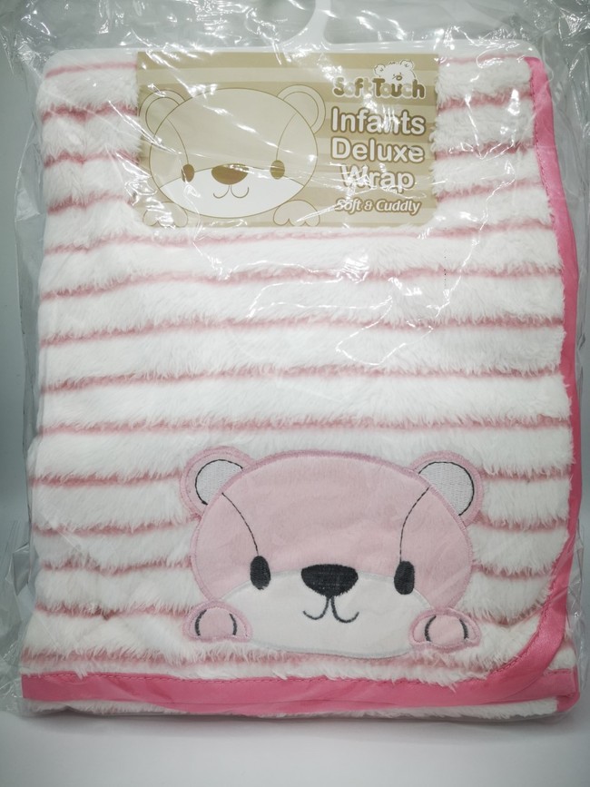 Striped Fleece Wrap with Teddy Face 14
Pink