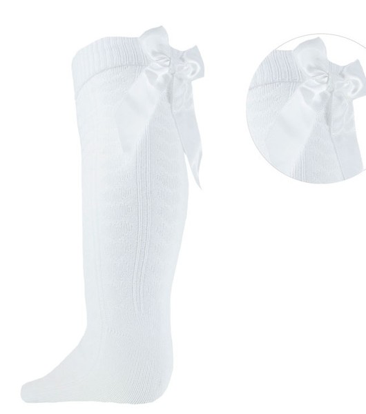 Girls Satin Bow Knee High Socks -White
2-6yrs