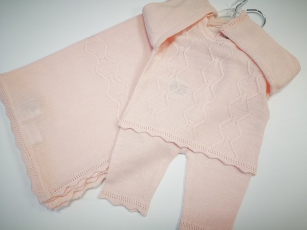 Pink Knitted Pram Suit with Matching Shawl 19076 