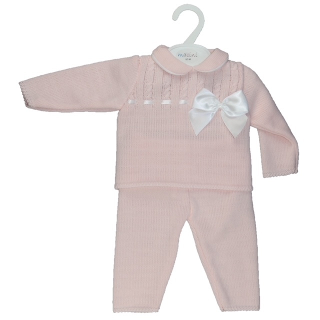Pink Knitted Pram Suit with Bow & Cable Knit 622
small