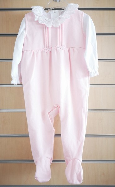 Pink Dungaree and t-shirt set with lace collar 21018
