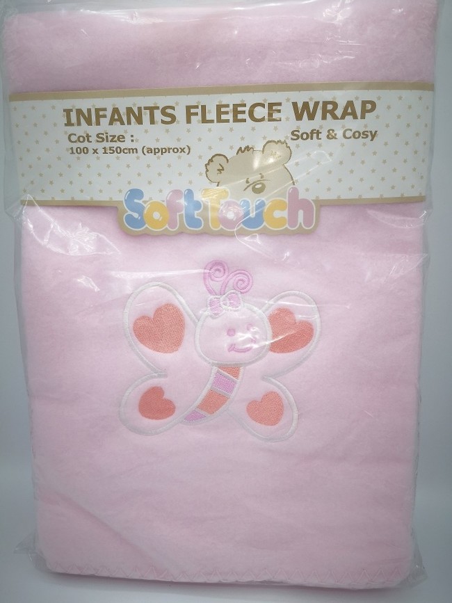  Cot Fleece Wrap - Butterfly -Pink FBC18-per pc