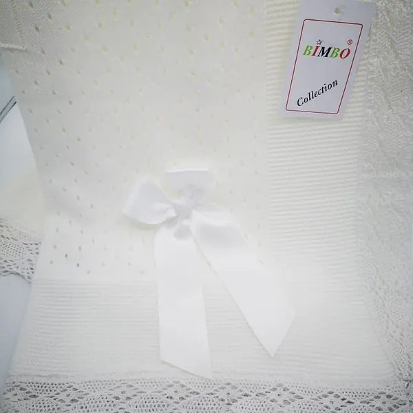 Crochet lace and ribbon shawl White Ref 5