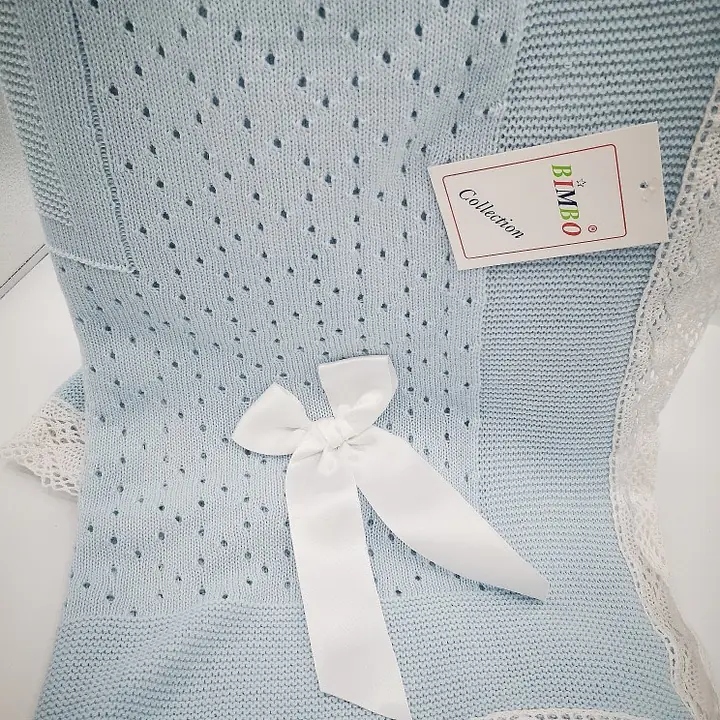 Crochet lace and ribbon shawl Blue Ref 5