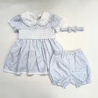 Blue Check Smock Dress set 2737 (6pcs) - Master