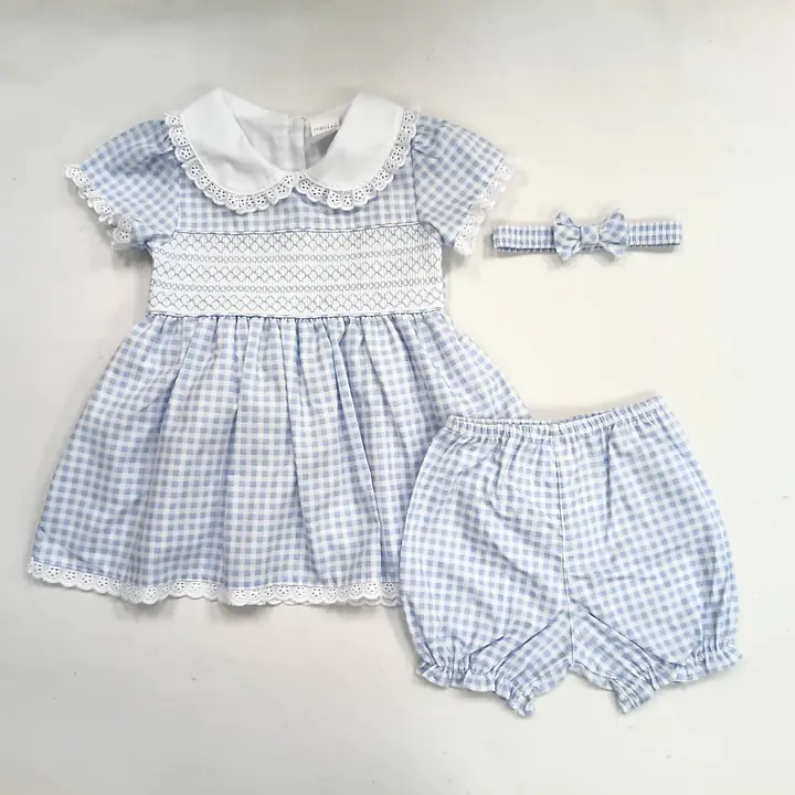 Blue Check Smock Dress set 2737 (6pcs) - Master