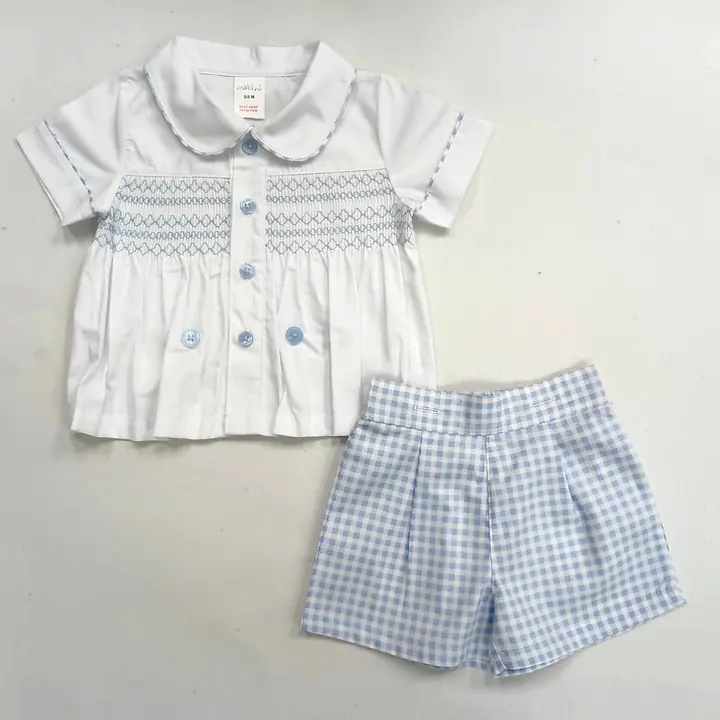 Blue Check Smock Shorts Set 2738 (6pcs) - Master