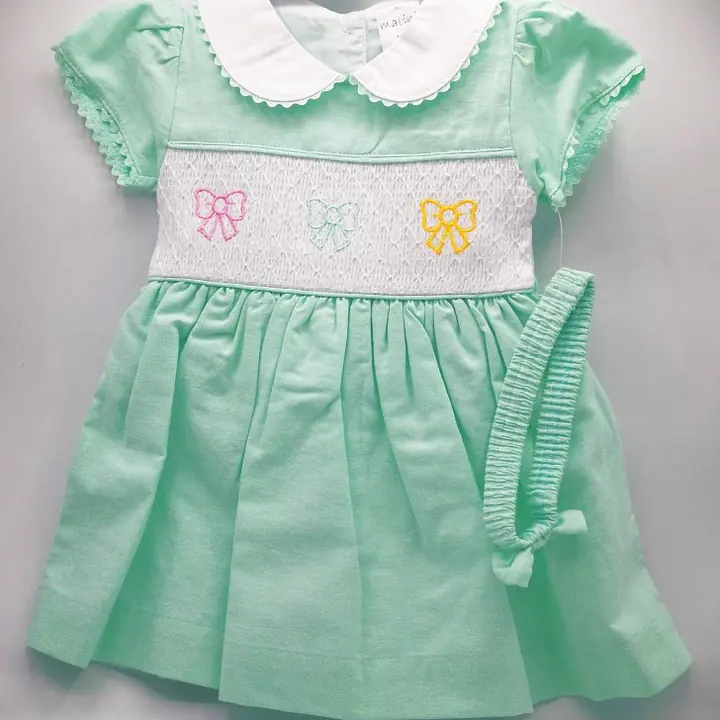 Mint Smock Dress with Bows 2422 