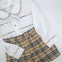 Cream Check Smock Shirt & Shorts Set 9100