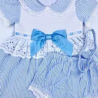 Striped Smock Dress set with Lace & Satin Bow 