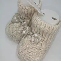 Cream Knitted Bootees with Bow