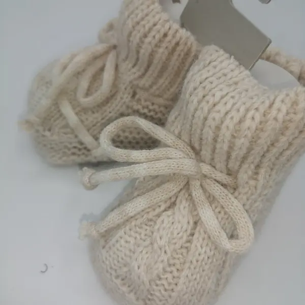  Cream Knitted Bootees with Lace look