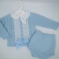Blue Knitted Set with Lace & Bows MB12