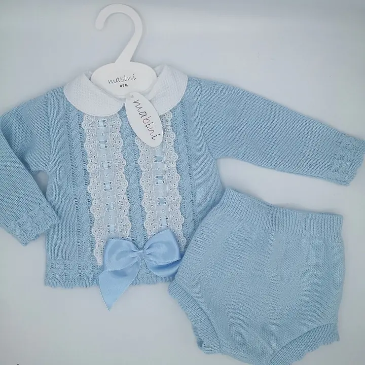 Blue Knitted Set with Lace & Bows MB12