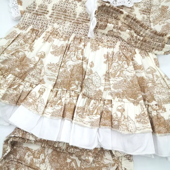 Cream Traditional Print Dress Set 1819