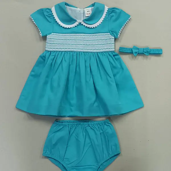 Smock Dress Set in Aqua Blue 1125