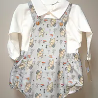 Printed Dungaree set -woodland bear - last piece - Master