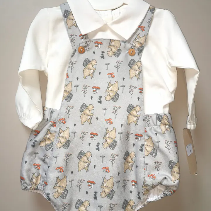 Printed Dungaree set -woodland bear - last piece - Master