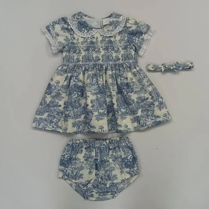Traditional Print Blue Smock Dress 2620 (6pcs) - Master