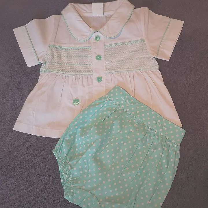 Boys Mint Polka Dot Smock Shirt Set 4221 (6pcs) - Master